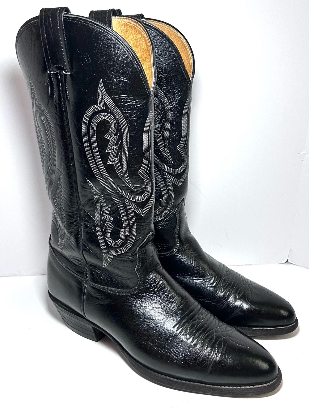Nocona Black Leather Cowboy Western Boots Men’s 9.5D 32824 Vintage